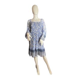 Maison Tara Dress 14 Floral Boho Chic Smocked Paisley Cottagecore Tiered Mini